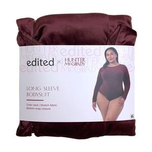 Burgundy - Edited by Hunter McGrady Womens Long Sleeve Bodysuit, Crewneck, Plus